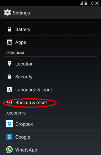 Select the Backup & Reset
